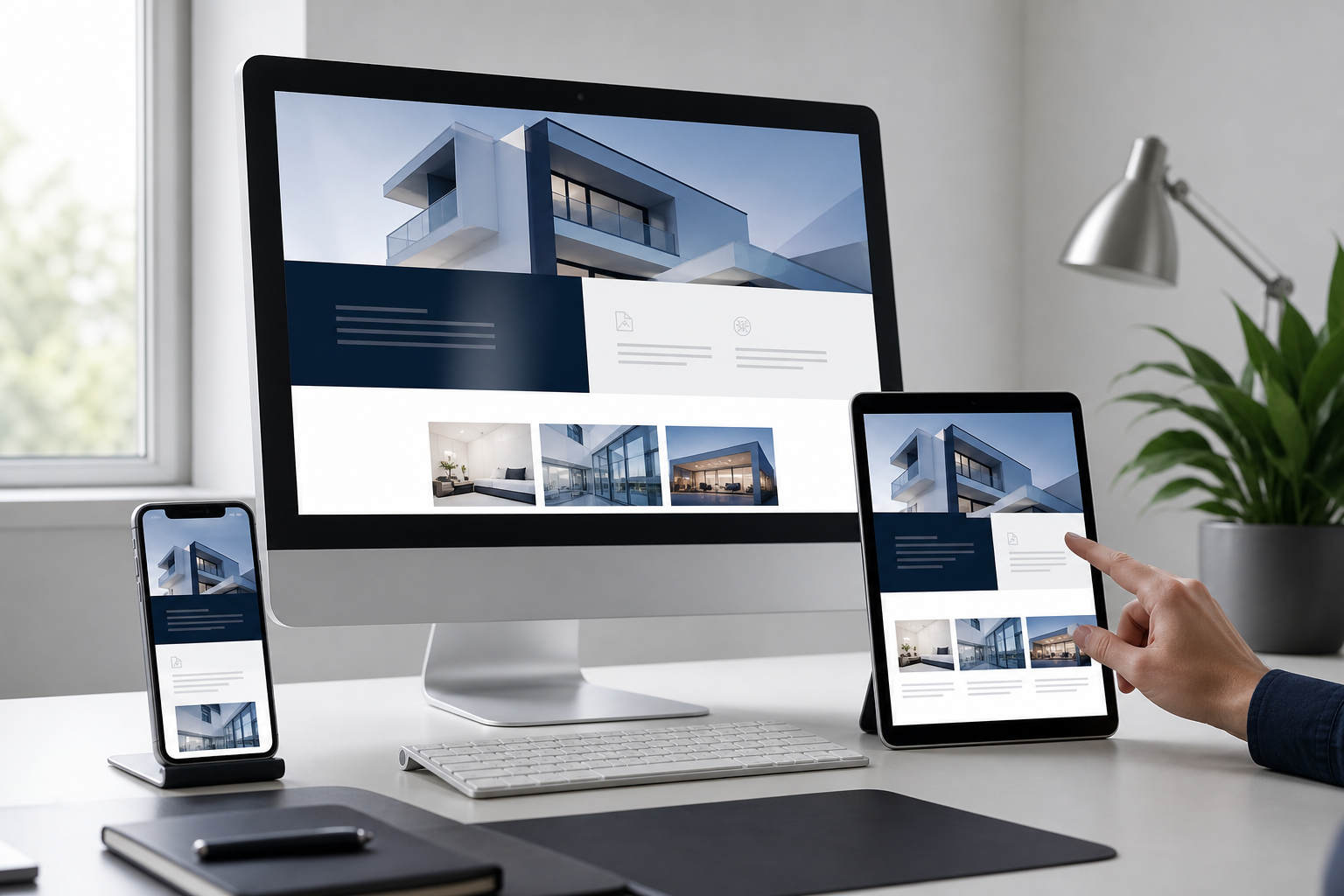Responsive business website displayed across desktop, tablet, and mobile devices.